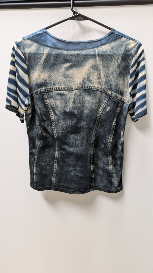 Blue Knit Denim Vest Patterned Tee