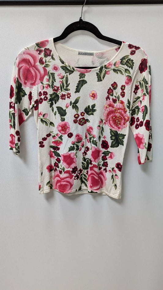 X. F Xin Feng Pink Embellished Floral Blouse