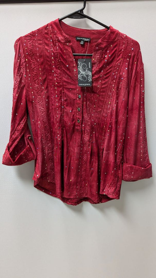 Ava & Grace Red Sequined Blouse