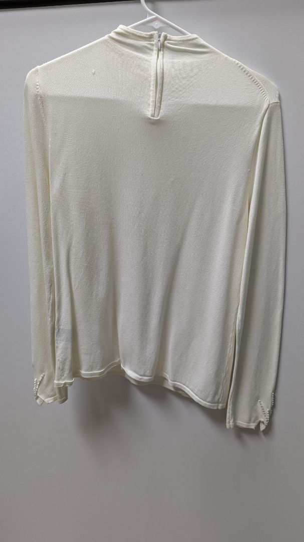 White Sequin Pearl Neckline Turtleneck Blouse