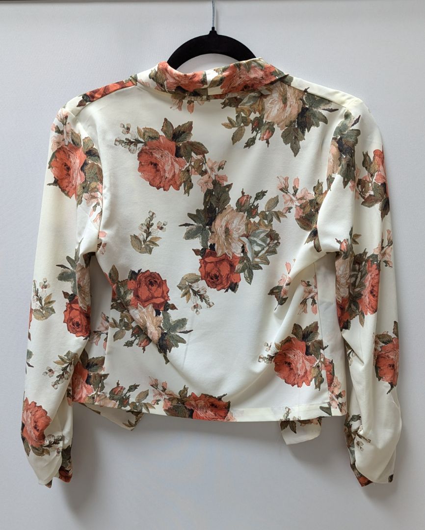 Love Tree Cream/Pink Floral Cropped Blazer