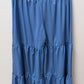 Blue Elastic Waist Ruffled Wide Leg Pants