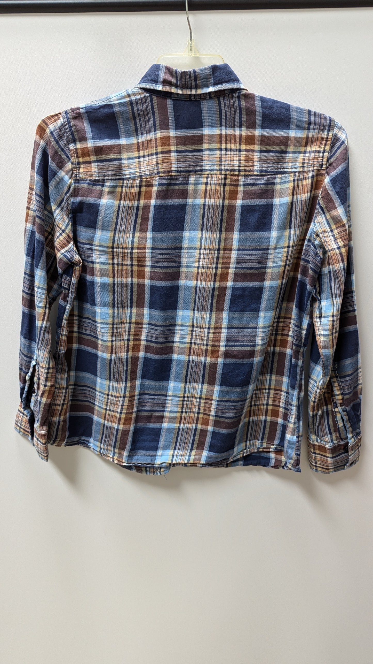 Faded Glory Blue/Orange Plaid Flannel Shirt