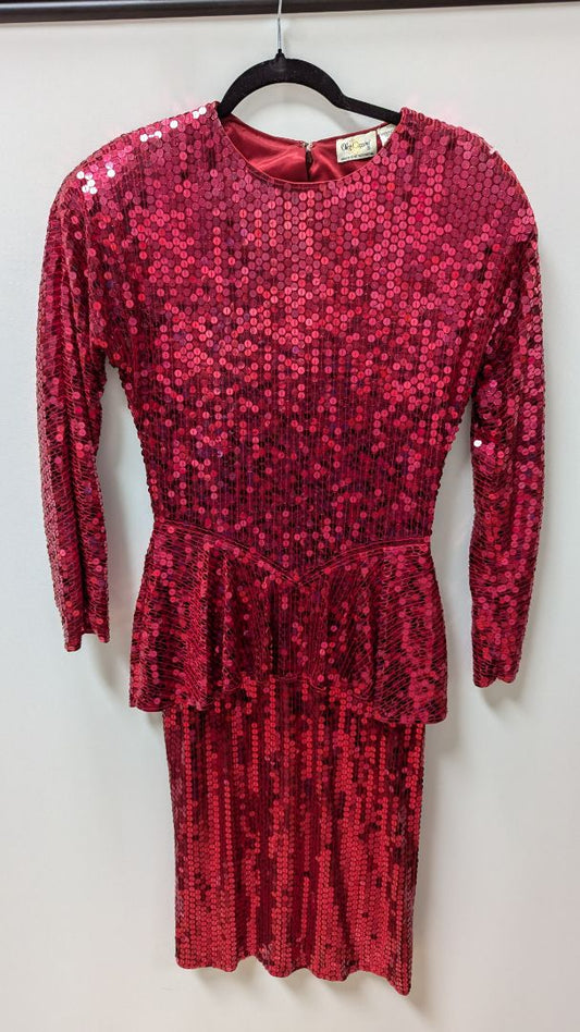 Oleg Cassini Red Vintage Sequin Peplum Dress