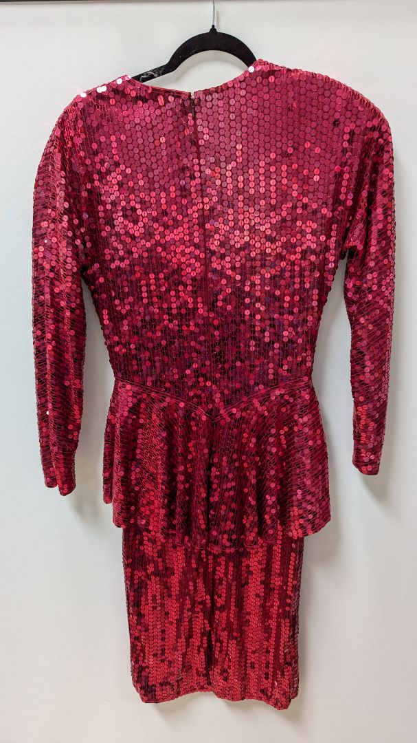 Oleg Cassini Red Vintage Sequin Peplum Dress