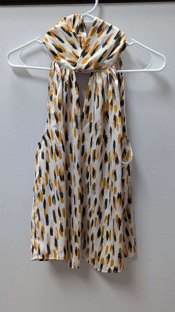 Banana Republic White/Yellow High-Neck Sleeveless Blouse