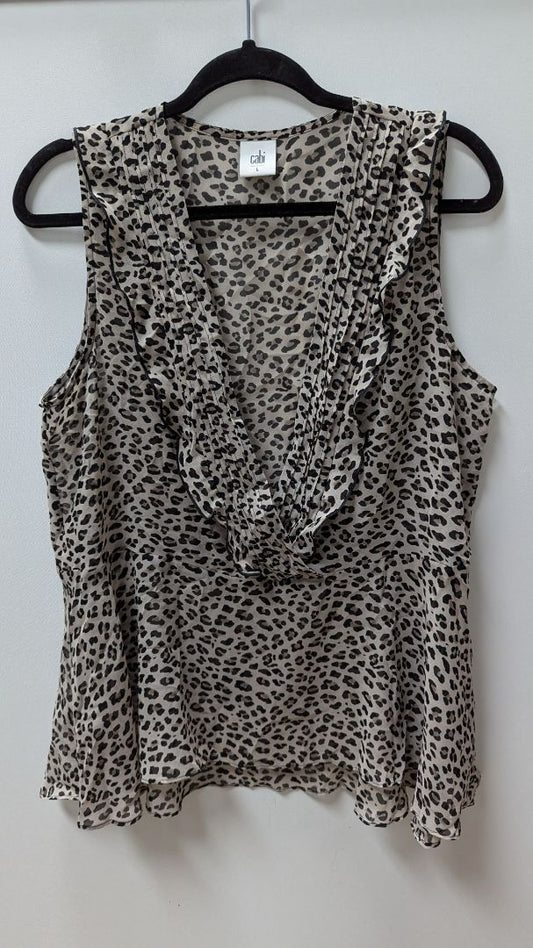 Cabi Tan/Black Leopard Print Sleeveless Blouse