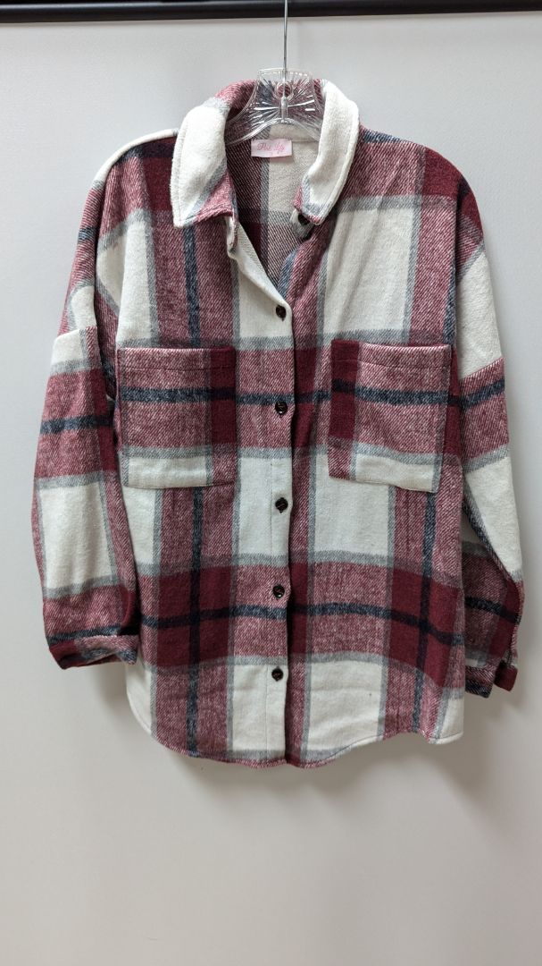 Pink Lily Red/White Plaid Flannel Shacket