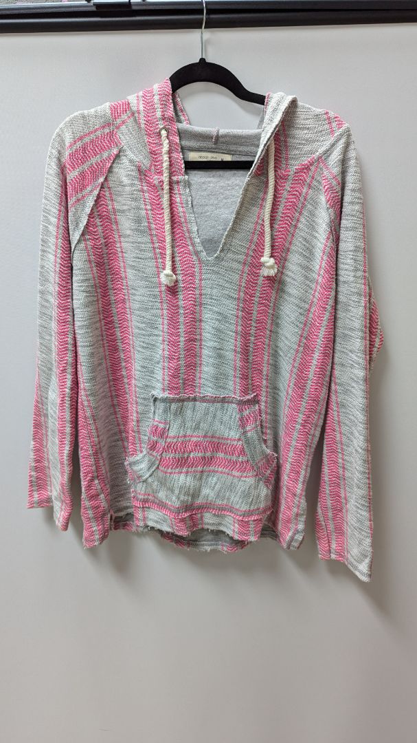 ocean drive Pink/Light Grey V-Neck Knit Hoodie