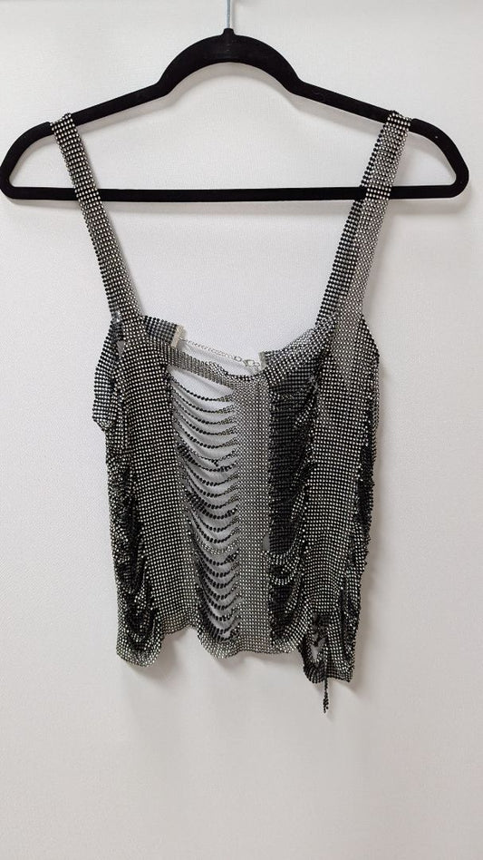 Black/Silver Rhinestone Sheer Tank