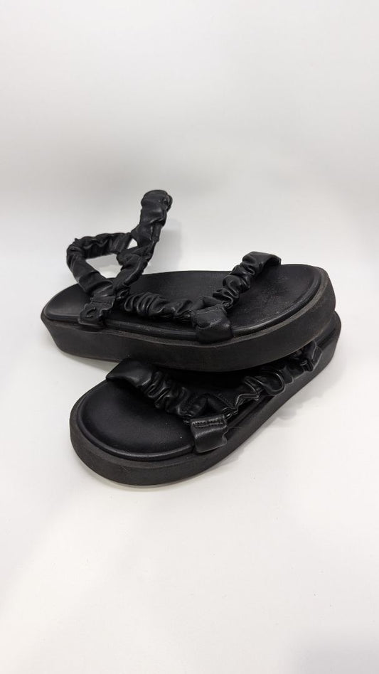 Black Leather Strappy Platform Sandals