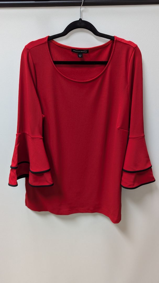 Boston Proper Red/Black Bell Sleeve Blouse