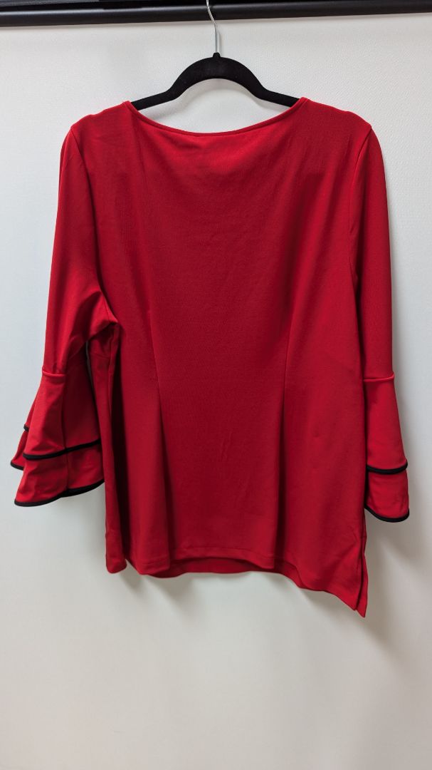 Boston Proper Red/Black Bell Sleeve Blouse