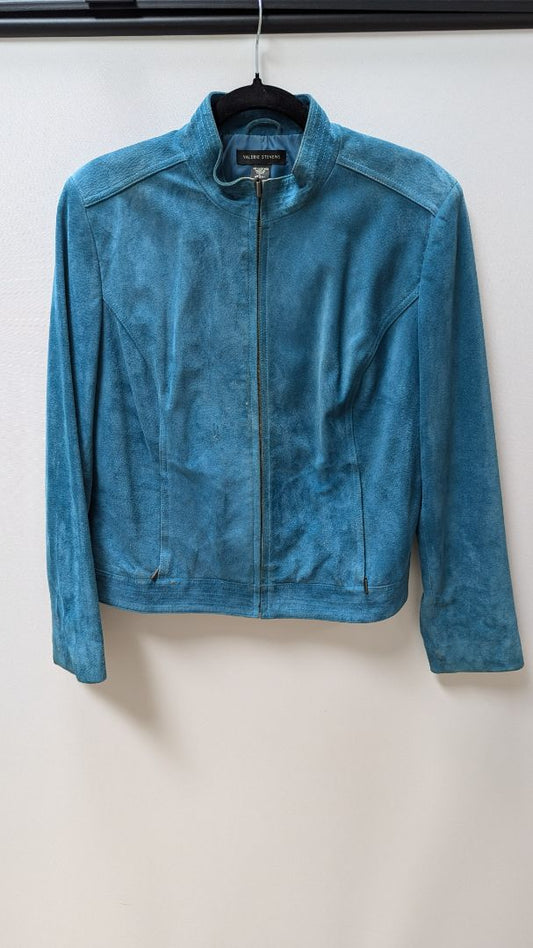 Valerie Stevens Blue Leather Suede Zip Up Jacket