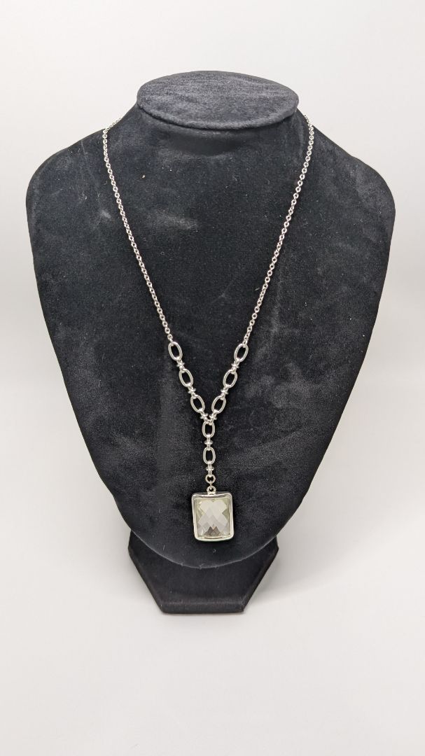 Silver Square Gemstone Pendant Necklace