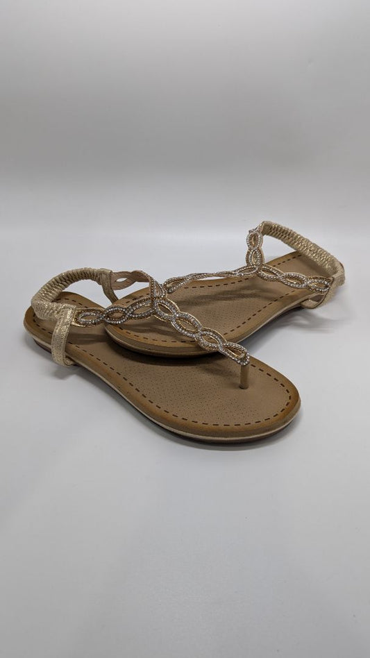 Light Brown/Gold/Silver Embellished Strappy Sandals