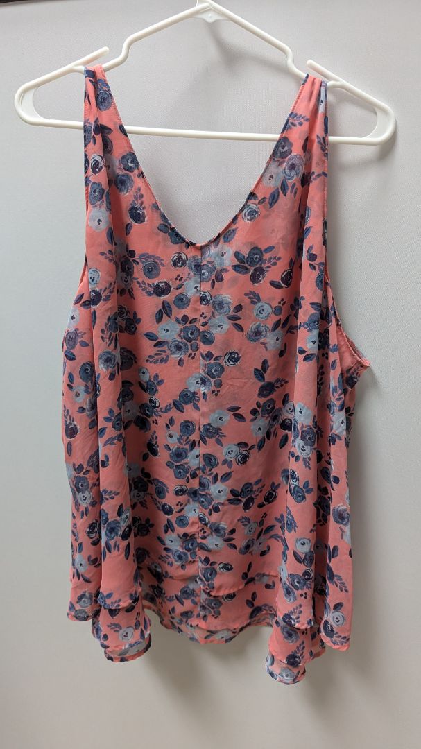 Lane Bryant Pink/Blue Floral Sleeveless Blouse