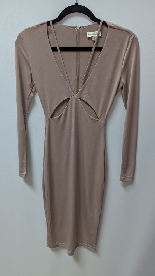 Dance & Marvel Beige Bodycon Plunge Dress