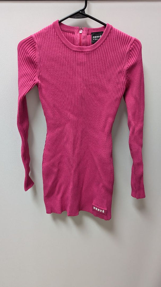 Herve Hot Pink Ribbed Sweater Mini Dress