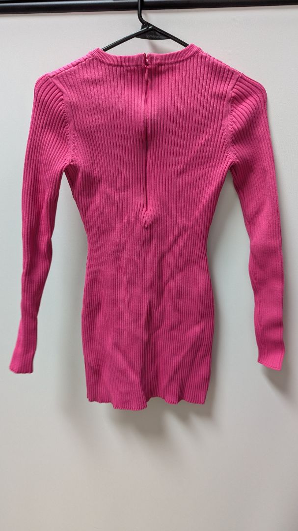 Herve Hot Pink Ribbed Sweater Mini Dress