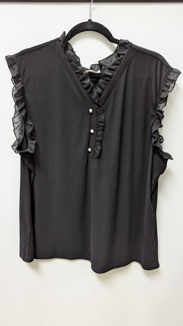 joie de vivre Black Ruffled Edges Sleeveless Blouse