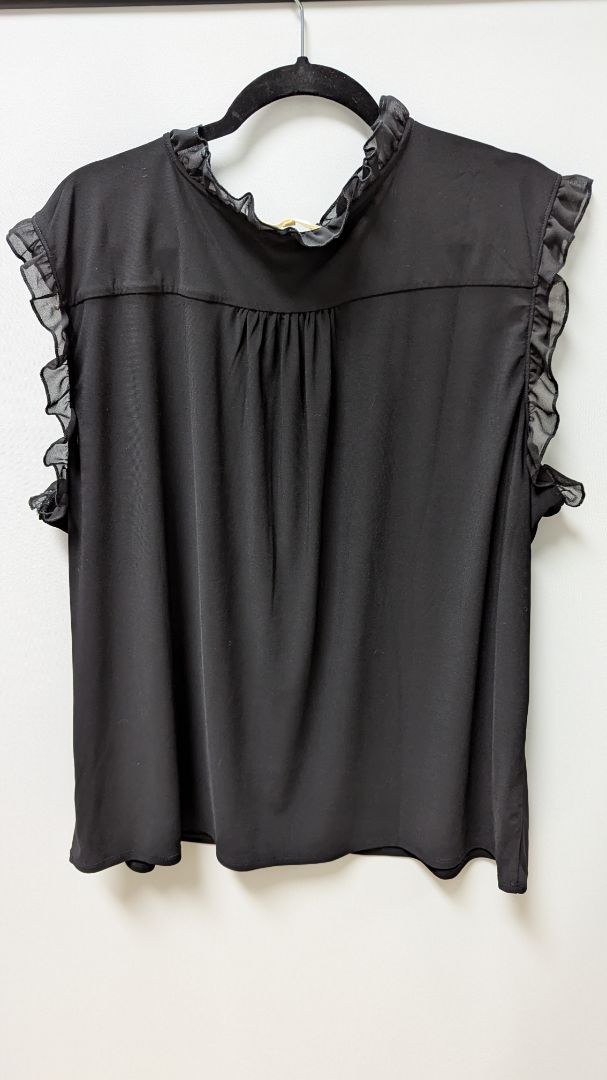 joie de vivre Black Ruffled Edges Sleeveless Blouse