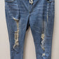 Light Wash Distressed Drawstring Skinny Jeans