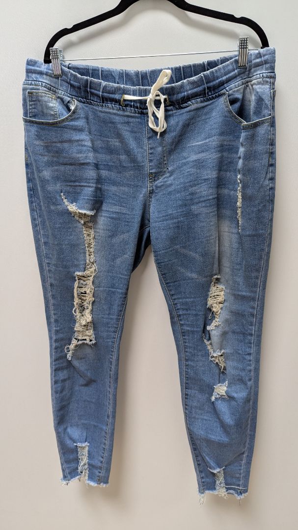 Light Wash Distressed Drawstring Skinny Jeans