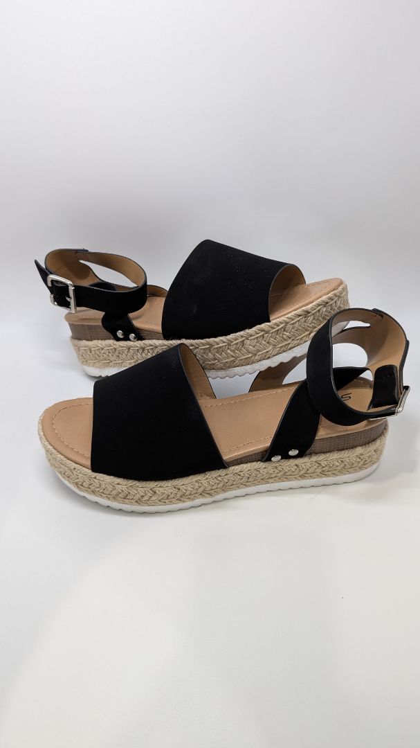 SODA Black/Tan Wicker Platform Sandals