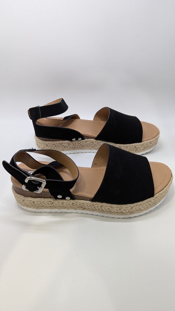 SODA Black/Tan Wicker Platform Sandals