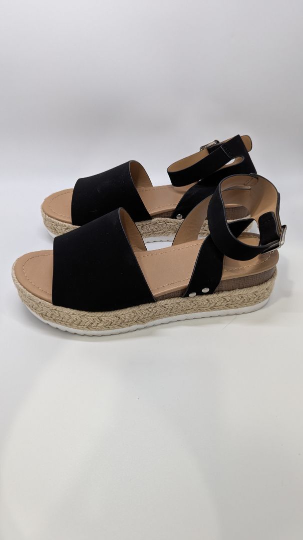 SODA Black/Tan Wicker Platform Sandals