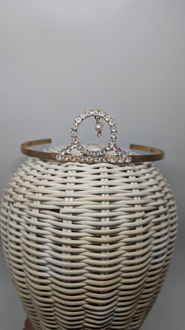 Gold/White Circle Dangling Pearl Small Pageant Crown