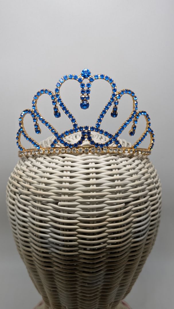 Gold/Blue Hearts Large Pageant Crown