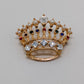 Gold/Multicolor Vintage Pearl Crown Brooch Pin