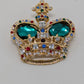 Gold/Multicolor Vintage Crown Gemstone Brooch Pin