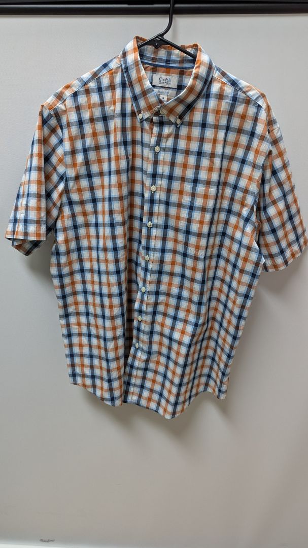 Croft & Barrow Navy/Orange Plaid Button Up Shirt