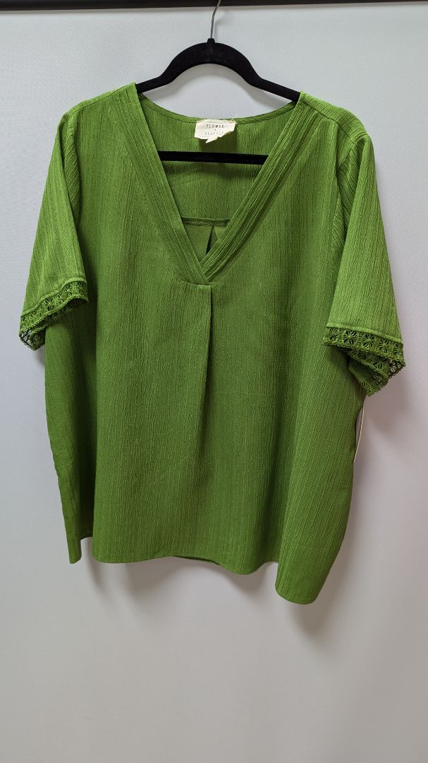 Flower & Feather Green Striped Sheath Blouse