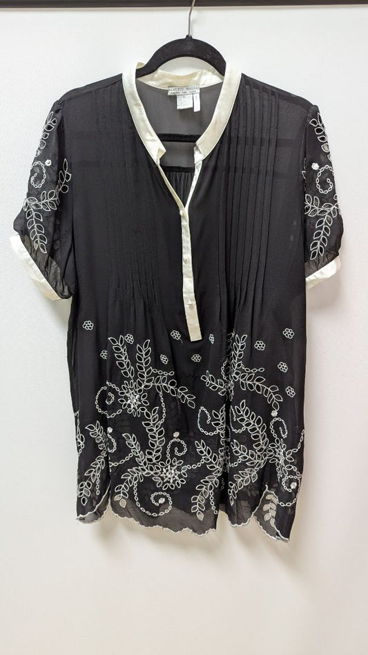 Alberto Makali Black/White Floral Silk Sheer Blouse