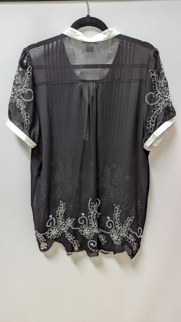 Alberto Makali Black/White Floral Silk Sheer Blouse