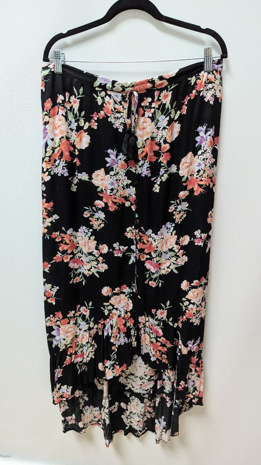 Xhilaration Black Floral Buttoned High-Low Maxi Skirt