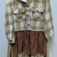 ImPerfect Tan Plaid & Lace Scarf Shacket with Fringe