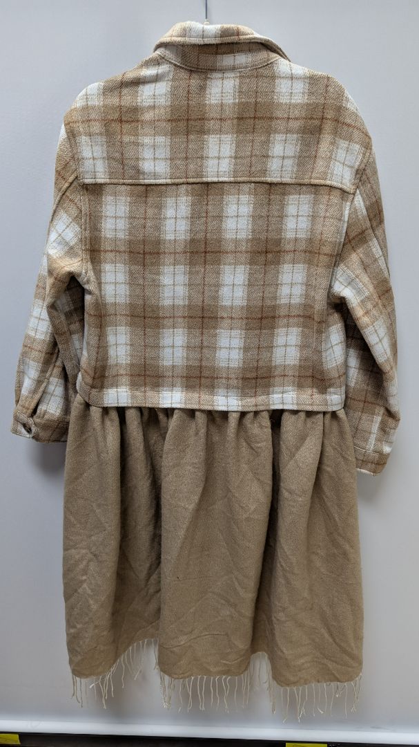 ImPerfect Tan Plaid & Lace Scarf Shacket with Fringe