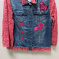 ImPerfect Medium Wash/Pink Denim & Lace Upcycled Jacket