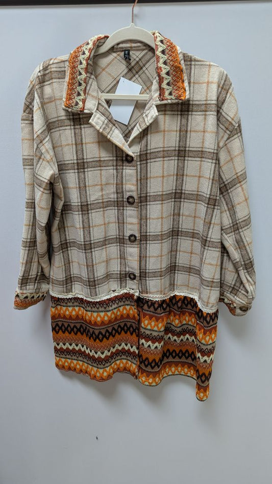 ImPerfect Tan Plaid Upcycled Duster Jacket