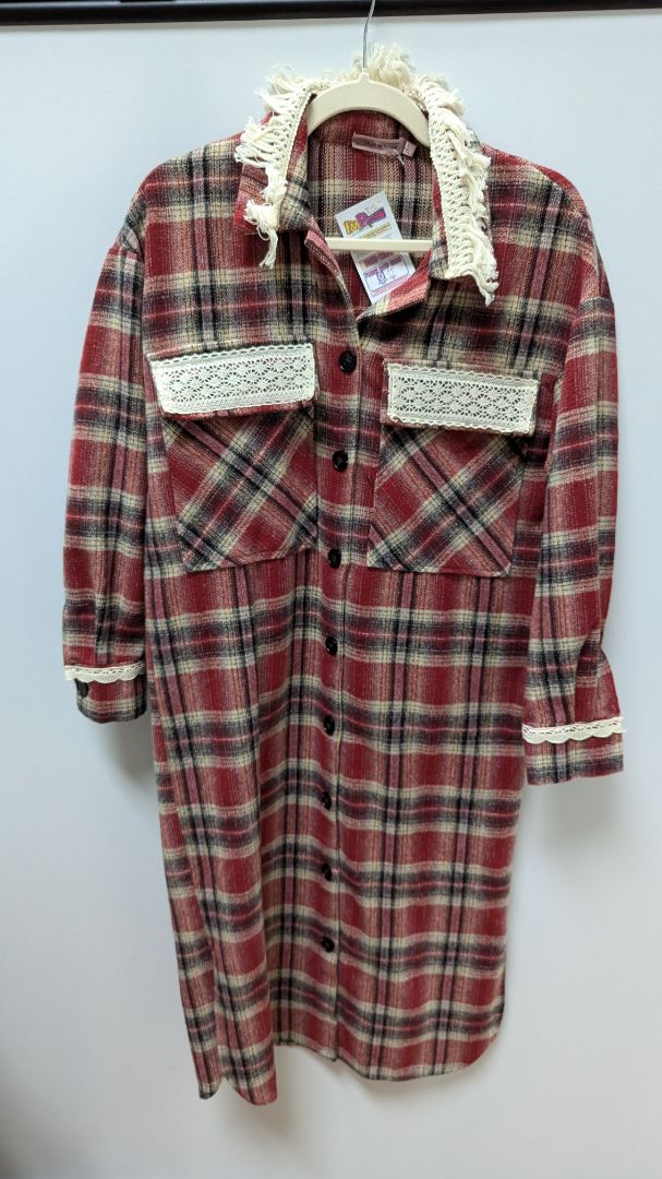 ImPerfect Red Plaid Upcycled Duster Shacket Jacket