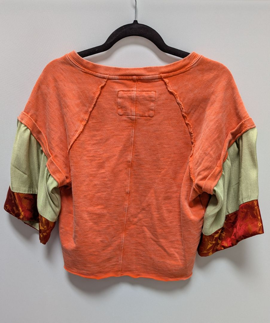 ImPerfect Orange Kimono Sleeve Upcycled Cropped Shirt