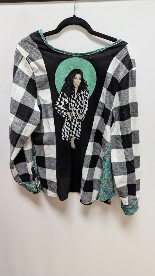 ImPerfect Black/White Plaid "Cher" Upcycled Sweatshirt