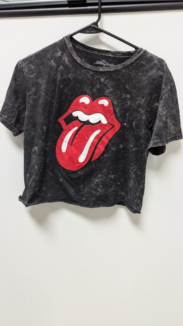 The Rolling Stones Black Graphic Cropped Tee