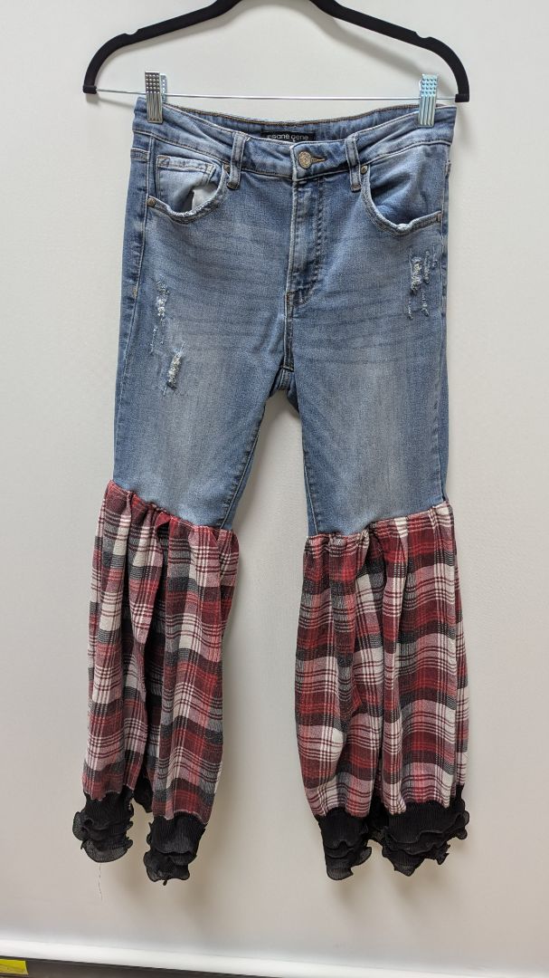 ImPerfect Light Wash/Red Plaid Upcycled Jeans