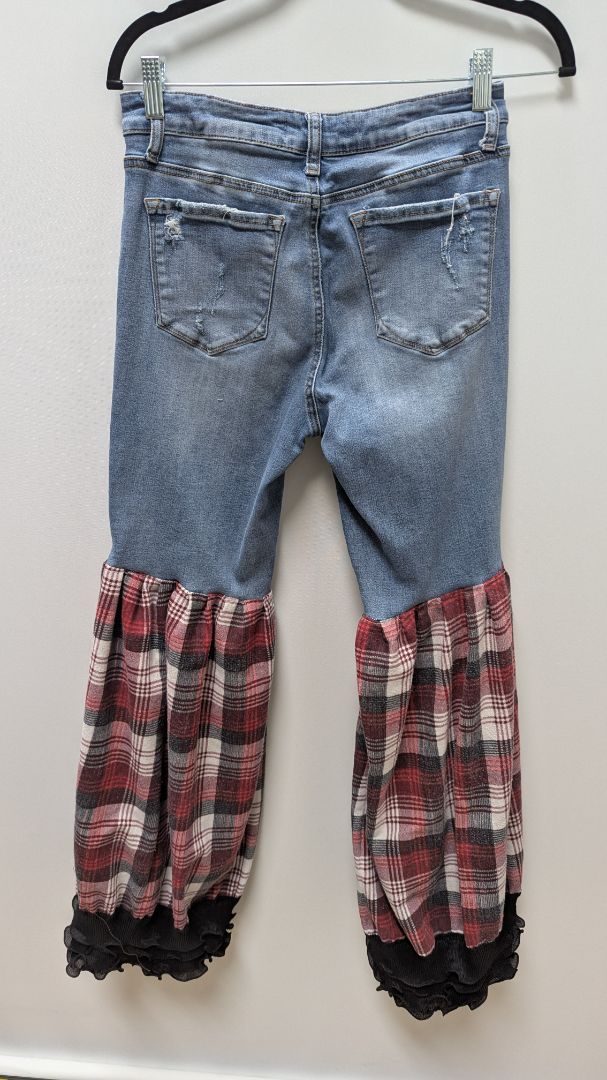 ImPerfect Light Wash/Red Plaid Upcycled Jeans